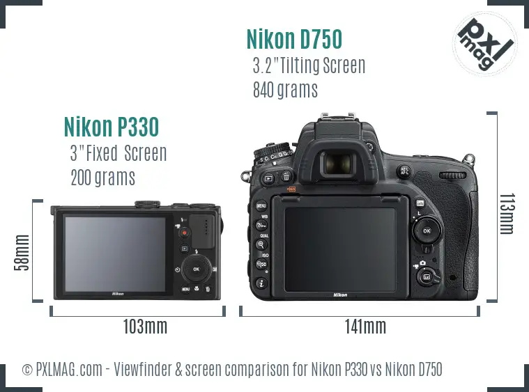Nikon P330 vs Nikon D750 Screen and Viewfinder comparison