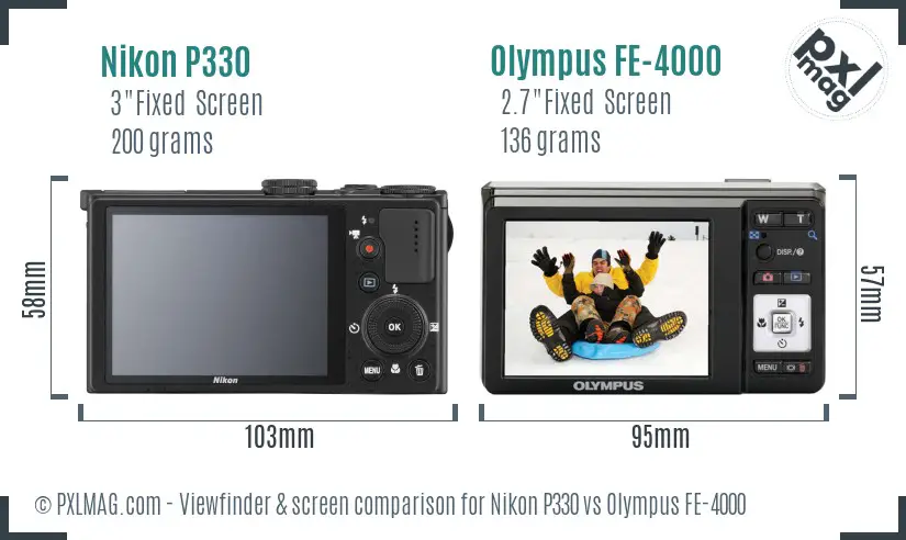 Nikon P330 vs Olympus FE-4000 Screen and Viewfinder comparison