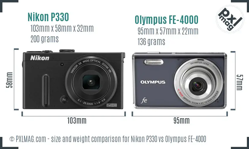 Nikon P330 vs Olympus FE-4000 size comparison