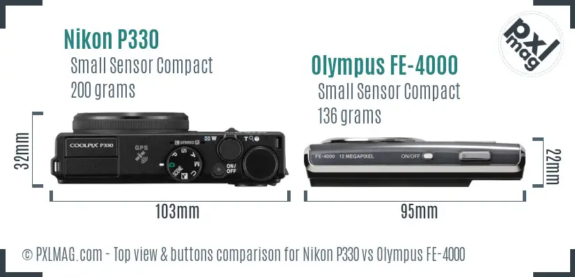 Nikon P330 vs Olympus FE-4000 top view buttons comparison