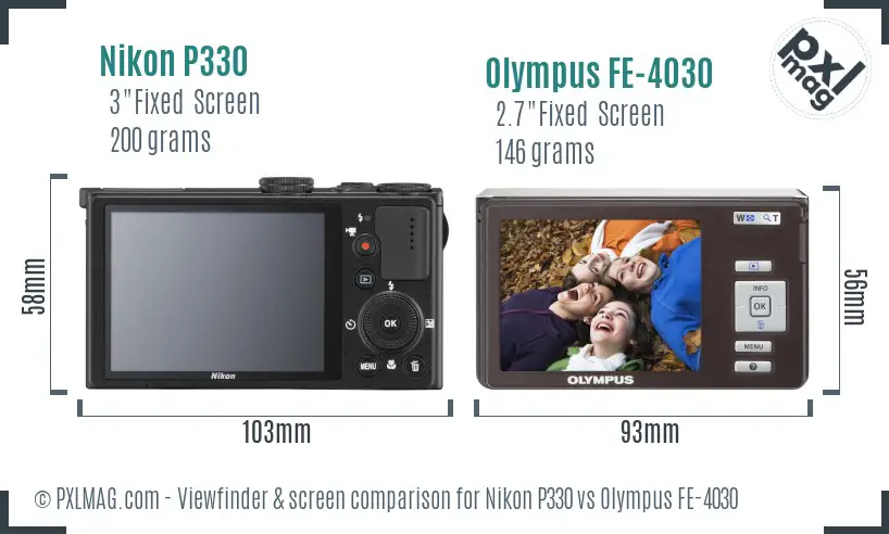 Nikon P330 vs Olympus FE-4030 Screen and Viewfinder comparison
