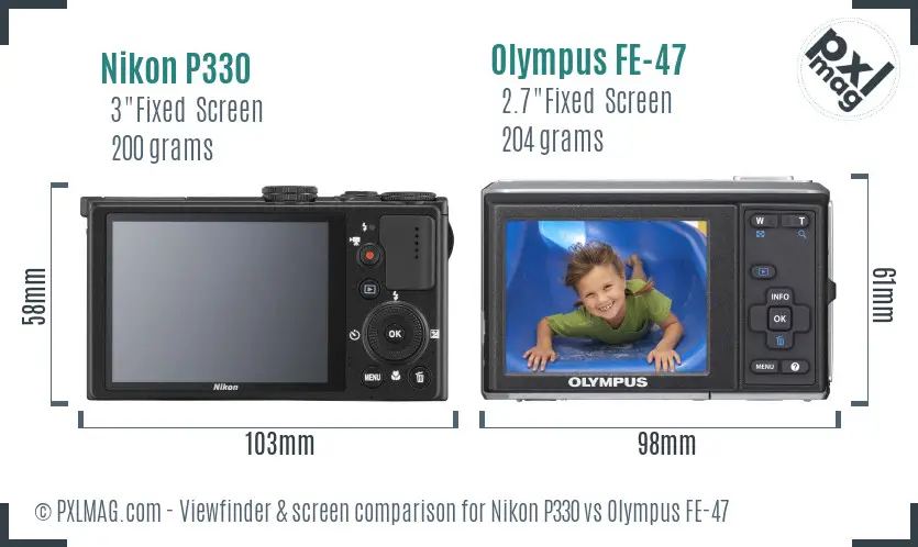 Nikon P330 vs Olympus FE-47 Screen and Viewfinder comparison Nikon P330 vs Olympus FE-47 Screen and Viewfinder comparison