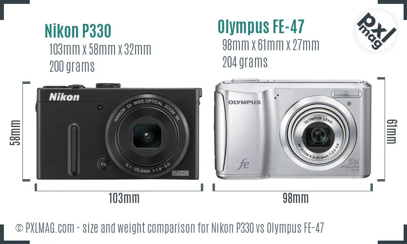 Nikon P330 vs Olympus FE-47 size comparison Nikon P330 vs Olympus FE-47 size comparison