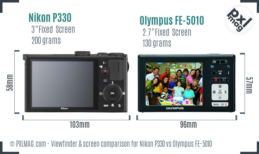 Nikon P330 vs Olympus FE-5010 Screen and Viewfinder comparison
