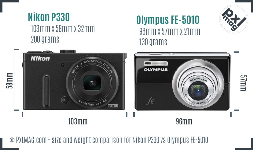 Nikon P330 vs Olympus FE-5010 size comparison