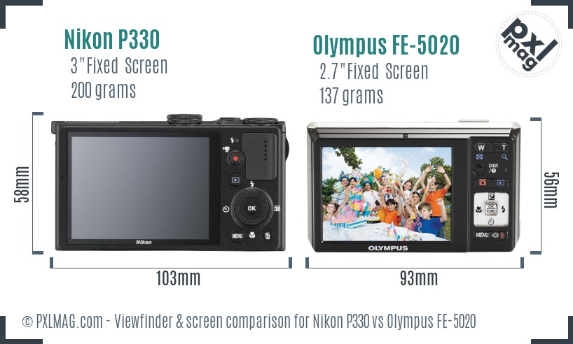 Nikon P330 vs Olympus FE-5020 Screen and Viewfinder comparison