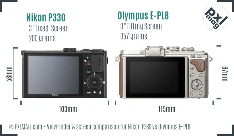 Nikon P330 vs Olympus E-PL8 Screen and Viewfinder comparison