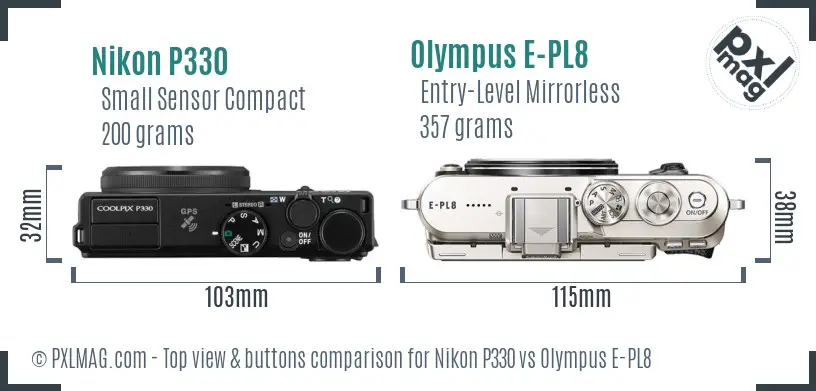 Nikon P330 vs Olympus E-PL8 top view buttons comparison