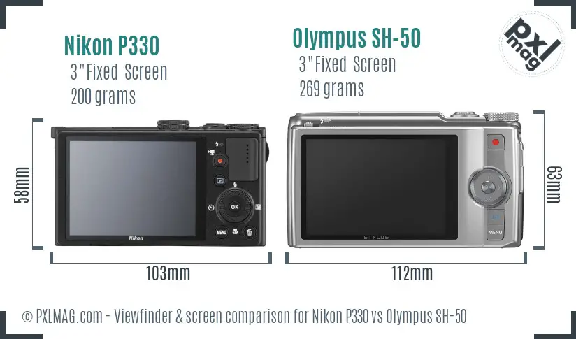Nikon P330 vs Olympus SH-50 Screen and Viewfinder comparison