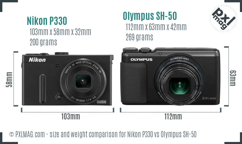 Nikon P330 vs Olympus SH-50 size comparison