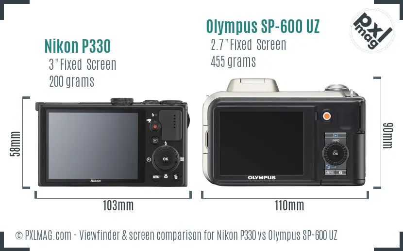 Nikon P330 vs Olympus SP-600 UZ Screen and Viewfinder comparison