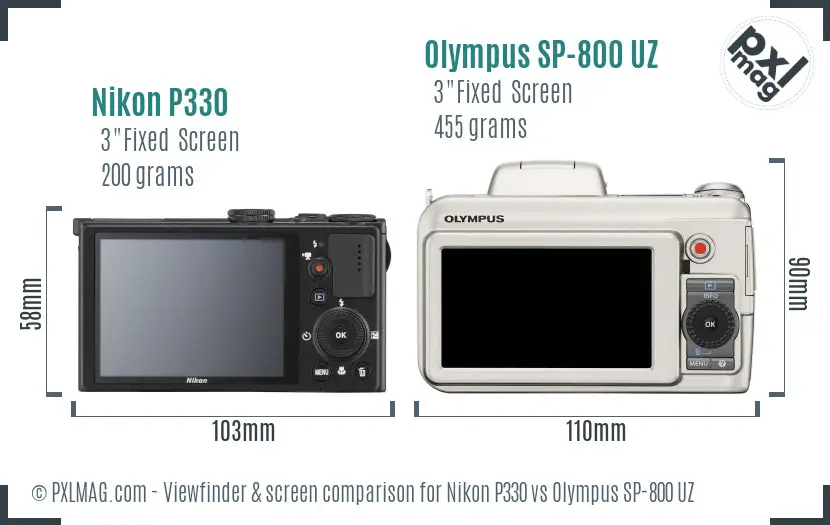 Nikon P330 vs Olympus SP-800 UZ Screen and Viewfinder comparison
