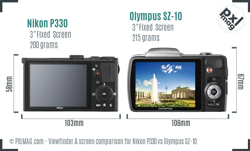 Nikon P330 vs Olympus SZ-10 Screen and Viewfinder comparison