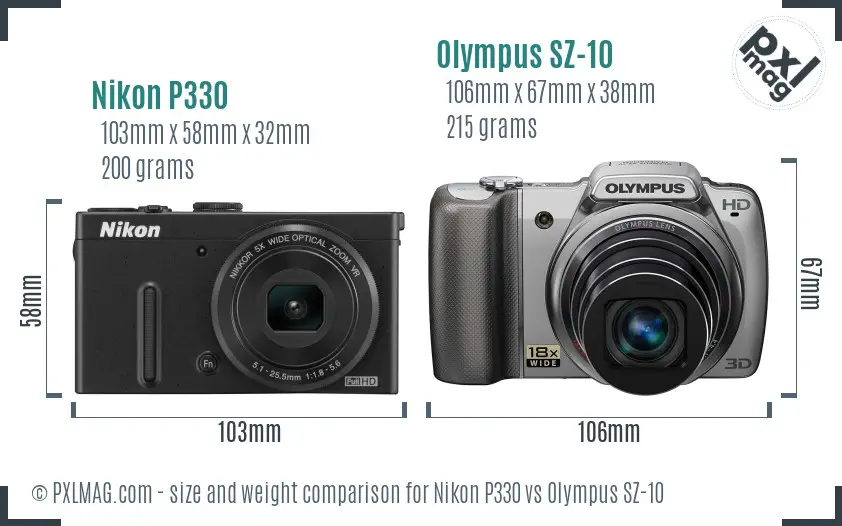 Nikon P330 vs Olympus SZ-10 size comparison