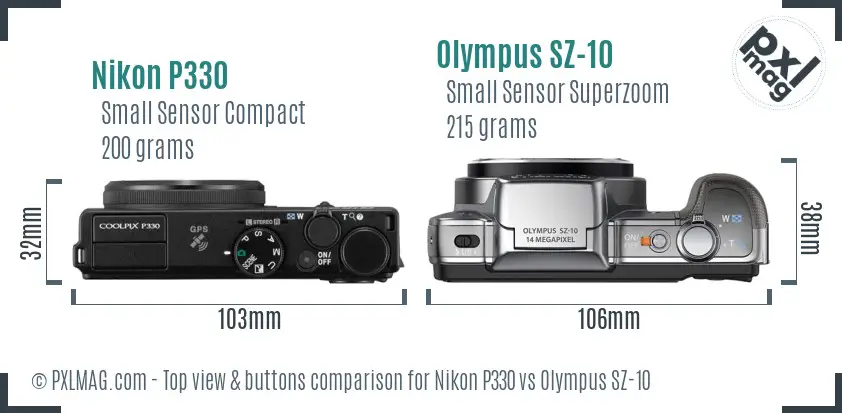 Nikon P330 vs Olympus SZ-10 top view buttons comparison
