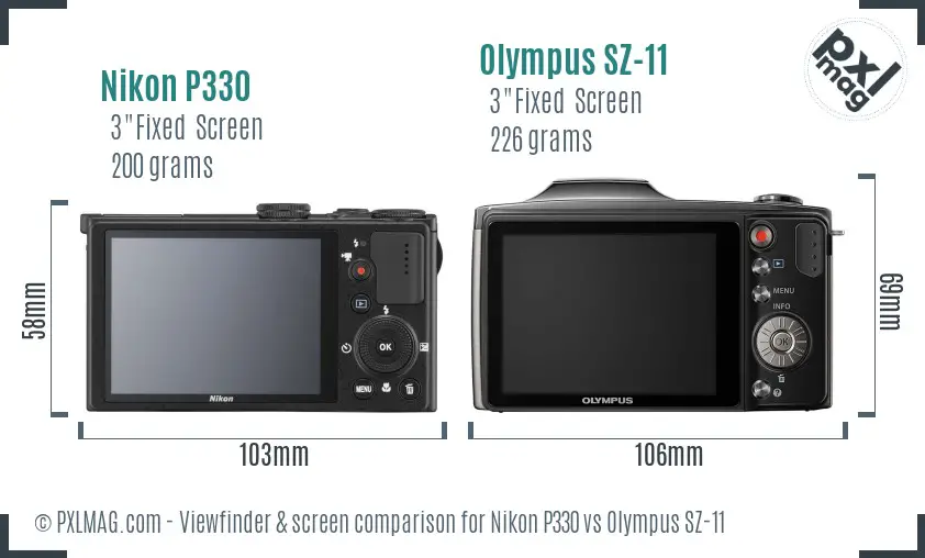 Nikon P330 vs Olympus SZ-11 Screen and Viewfinder comparison
