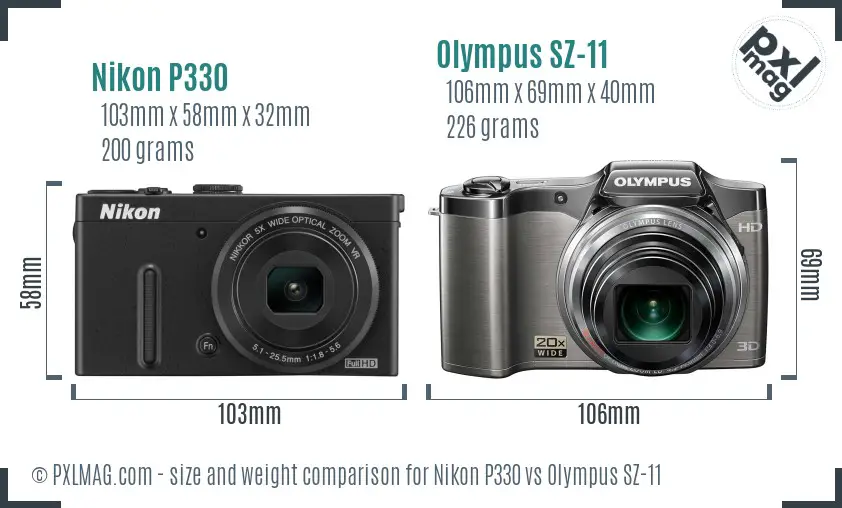 Nikon P330 vs Olympus SZ-11 size comparison