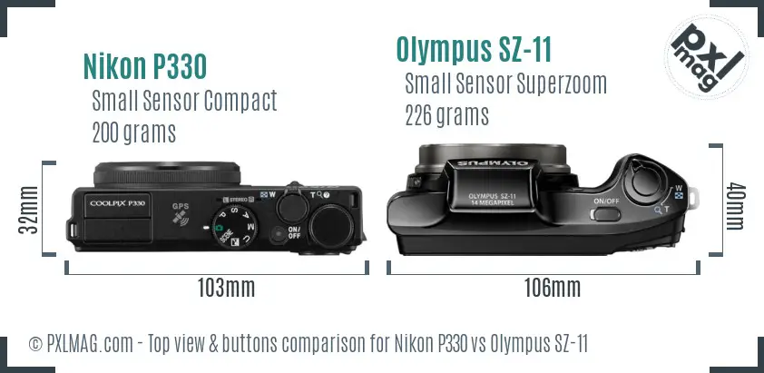 Nikon P330 vs Olympus SZ-11 top view buttons comparison