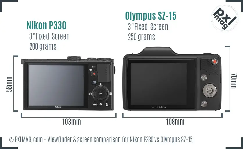 Nikon P330 vs Olympus SZ-15 Screen and Viewfinder comparison
