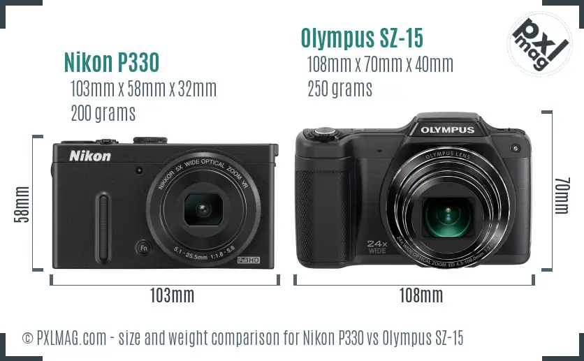 Nikon P330 vs Olympus SZ-15 size comparison