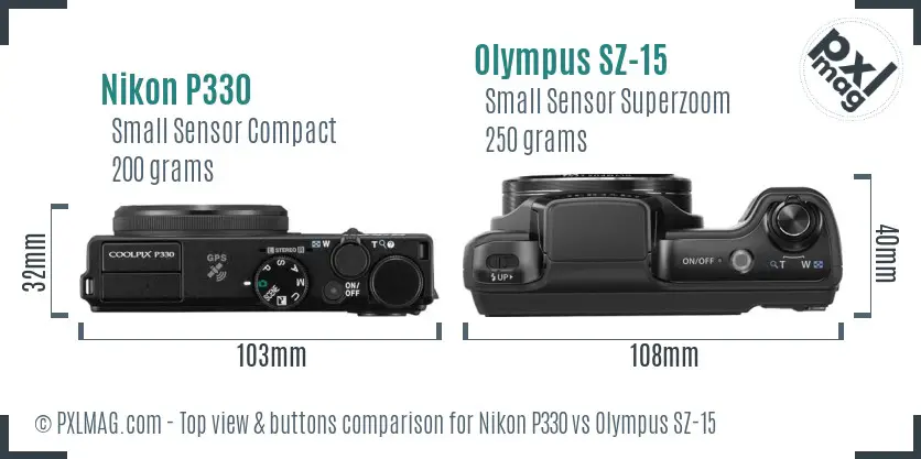Nikon P330 vs Olympus SZ-15 top view buttons comparison