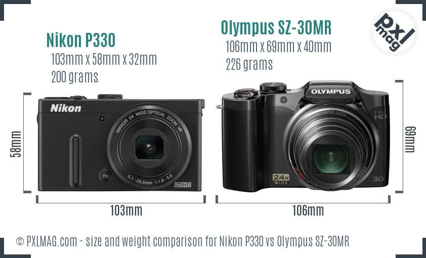 Nikon P330 vs Olympus SZ-30MR size comparison