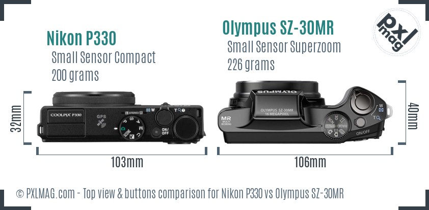 Nikon P330 vs Olympus SZ-30MR top view buttons comparison