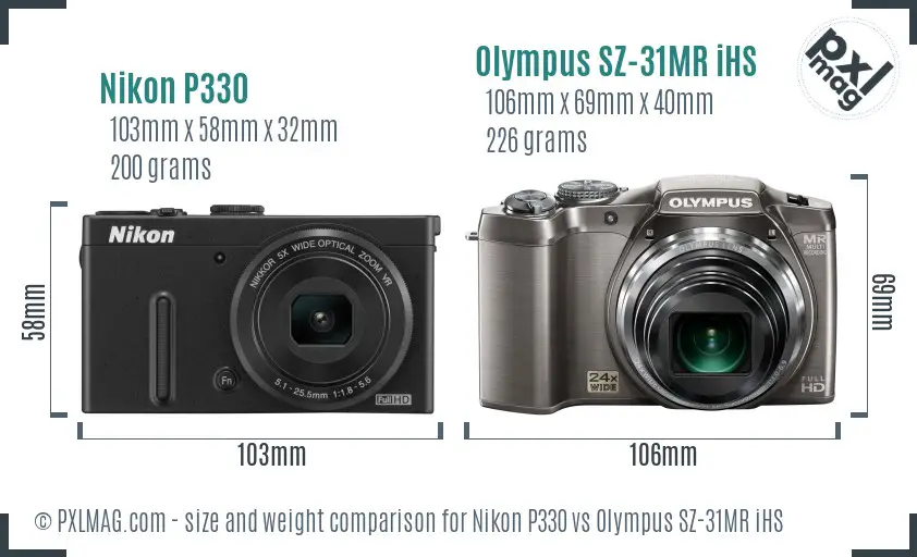 Nikon P330 vs Olympus SZ-31MR iHS size comparison