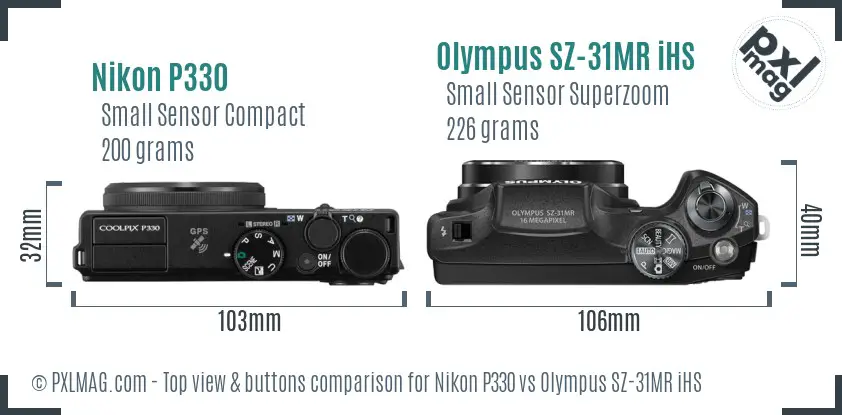 Nikon P330 vs Olympus SZ-31MR iHS top view buttons comparison