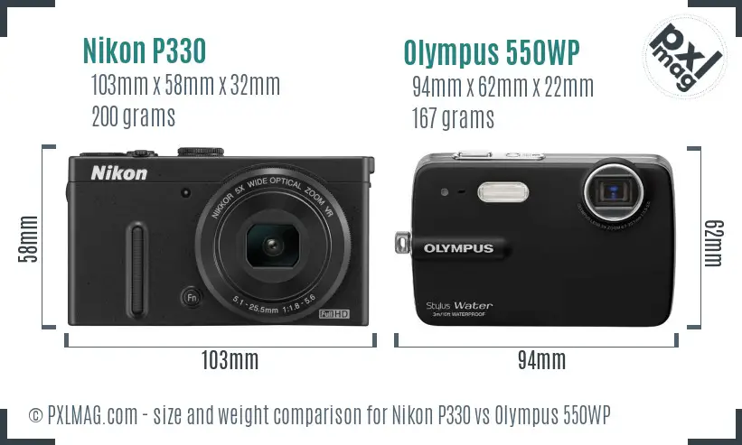 Nikon P330 vs Olympus 550WP size comparison Nikon P330 vs Olympus 550WP size comparison