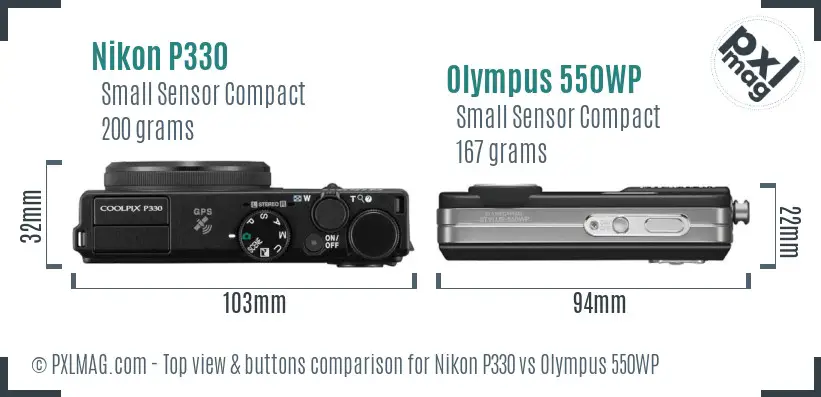 Nikon P330 vs Olympus 550WP top view buttons comparison Nikon P330 vs Olympus 550WP top view buttons comparison
