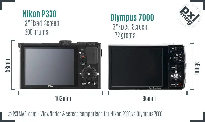 Nikon P330 vs Olympus 7000 Screen and Viewfinder comparison