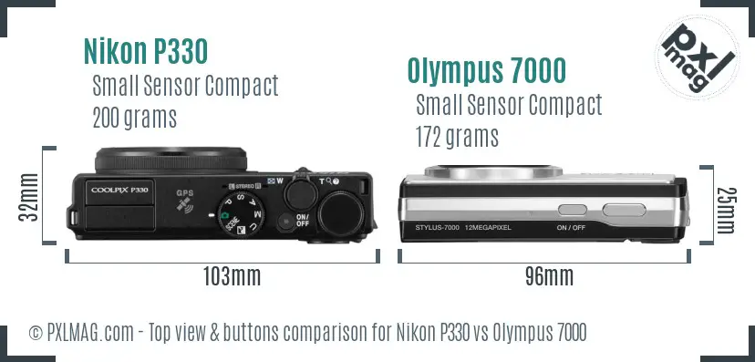 Nikon P330 vs Olympus 7000 top view buttons comparison