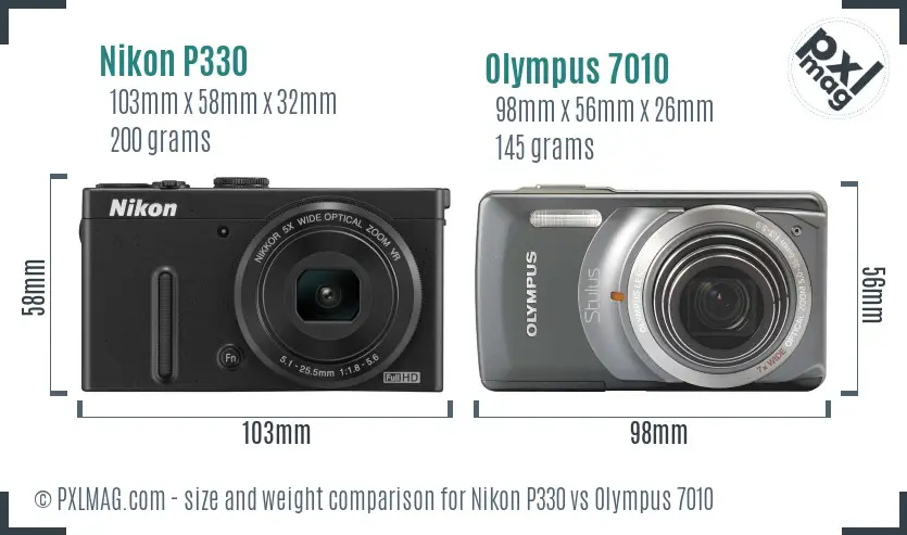 Nikon P330 vs Olympus 7010 size comparison