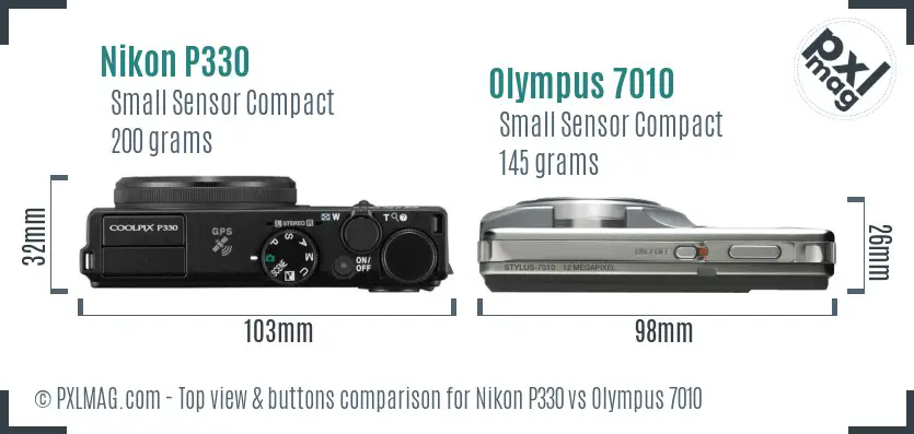 Nikon P330 vs Olympus 7010 top view buttons comparison