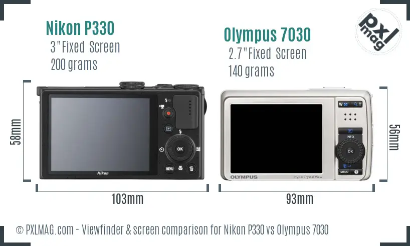 Nikon P330 vs Olympus 7030 Screen and Viewfinder comparison