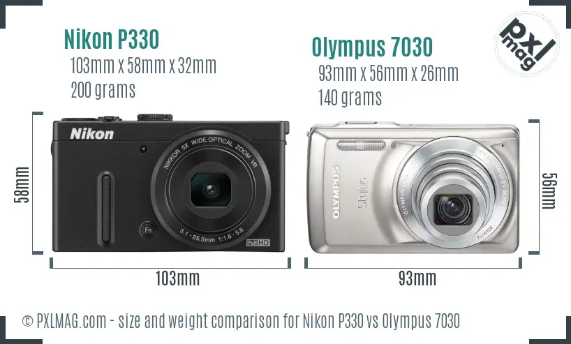 Nikon P330 vs Olympus 7030 size comparison