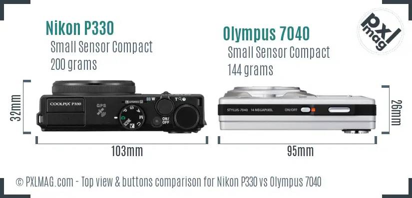 Nikon P330 vs Olympus 7040 top view buttons comparison
