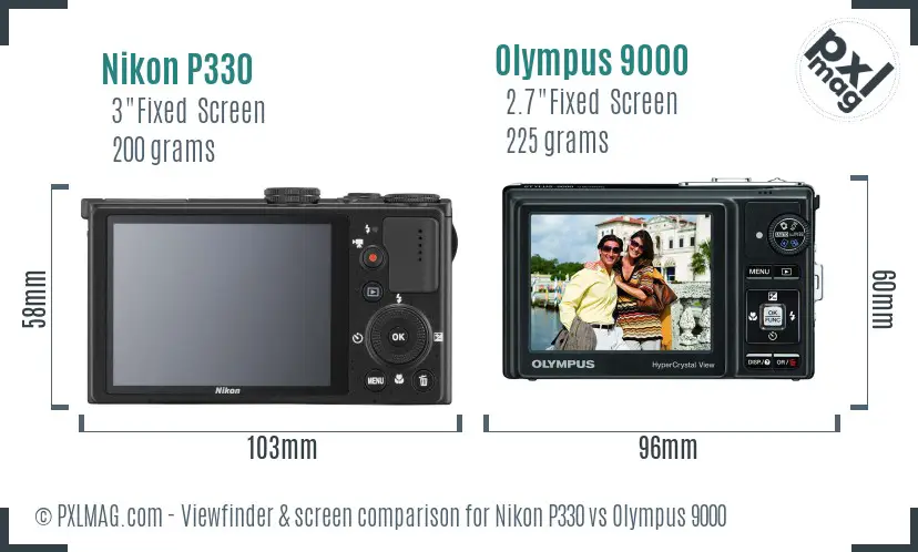 Nikon P330 vs Olympus 9000 Screen and Viewfinder comparison