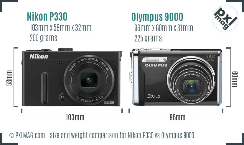 Nikon P330 vs Olympus 9000 size comparison
