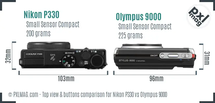 Nikon P330 vs Olympus 9000 top view buttons comparison