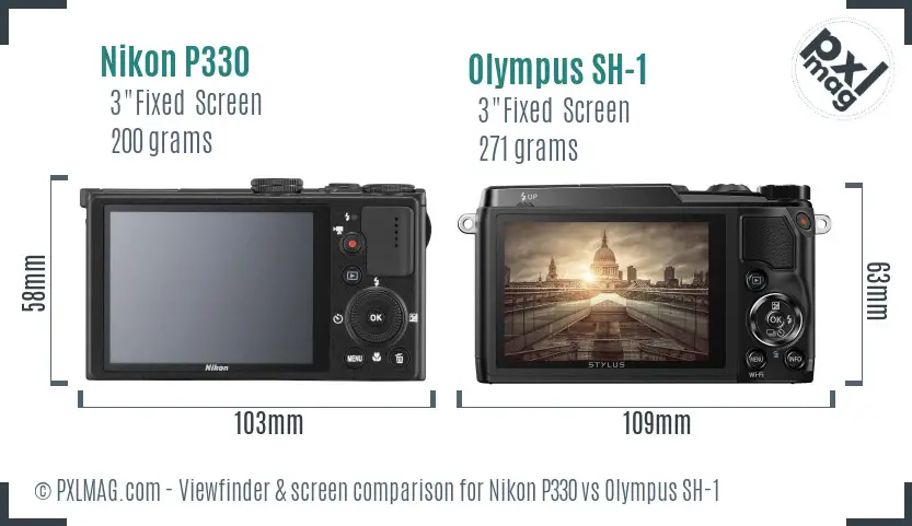 Nikon P330 vs Olympus SH-1 Screen and Viewfinder comparison