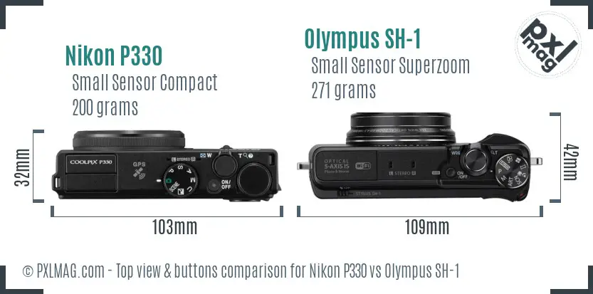 Nikon P330 vs Olympus SH-1 top view buttons comparison