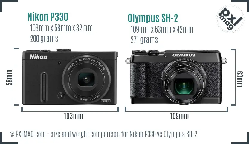 Nikon P330 vs Olympus SH-2 size comparison Nikon P330 vs Olympus SH-2 size comparison