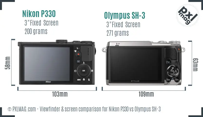 Nikon P330 vs Olympus SH-3 Screen and Viewfinder comparison