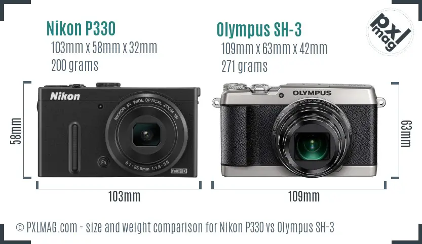 Nikon P330 vs Olympus SH-3 size comparison