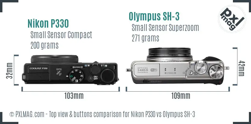 Nikon P330 vs Olympus SH-3 top view buttons comparison