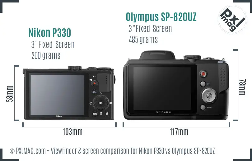 Nikon P330 vs Olympus SP-820UZ Screen and Viewfinder comparison