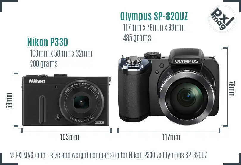 Nikon P330 vs Olympus SP-820UZ size comparison