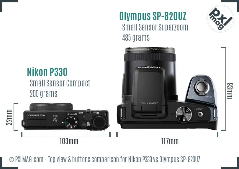 Nikon P330 vs Olympus SP-820UZ top view buttons comparison